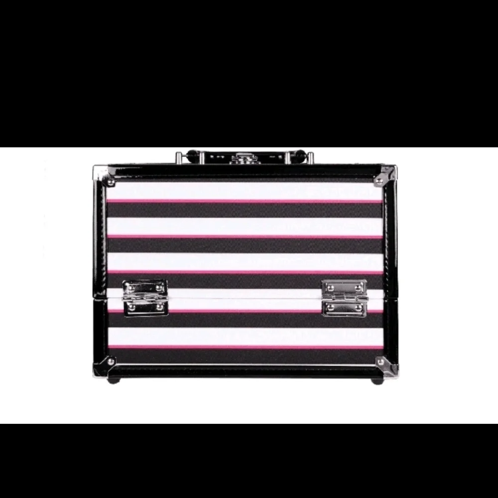 Caboodles Striped Cosmetic Case in Black, White & Pink